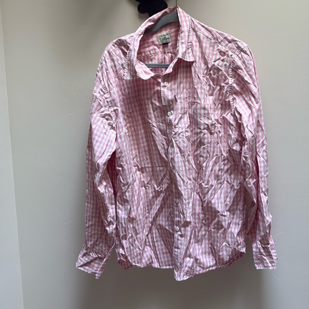 J. Crew Pink and White Gingham Button-Down Shirt